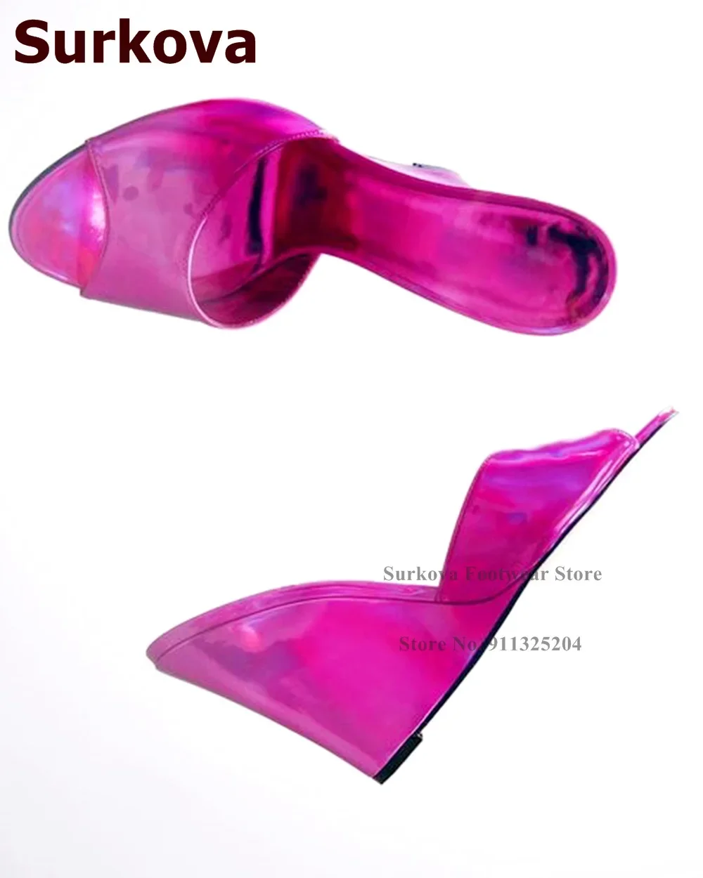 Women Shoes Size 7 - Surkova Hologramm schillernde fuchsia rosa Hausschuhe