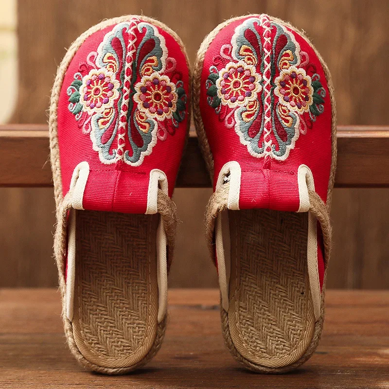 Women'S Shoes Vegan - 2025, Damen-Pantoletten, lässig, Leinen, handgefertigt, Stickerei,