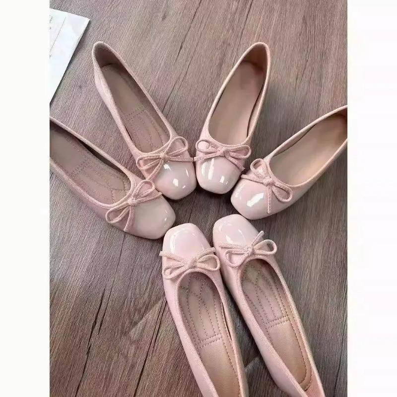 Women Shoes For Walking - Damen-Ballettschuhe mit eckiger Zehenpartie und Schleife,