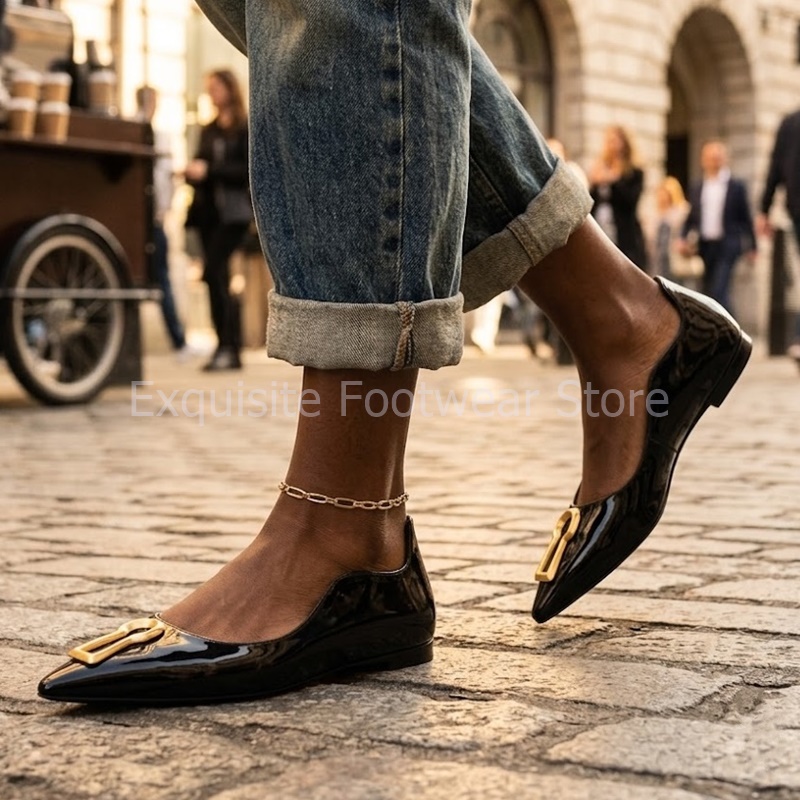Women Shoes For Walking - Lackleder-Ballerinas mit spitzer Zehenpartie für Damen,