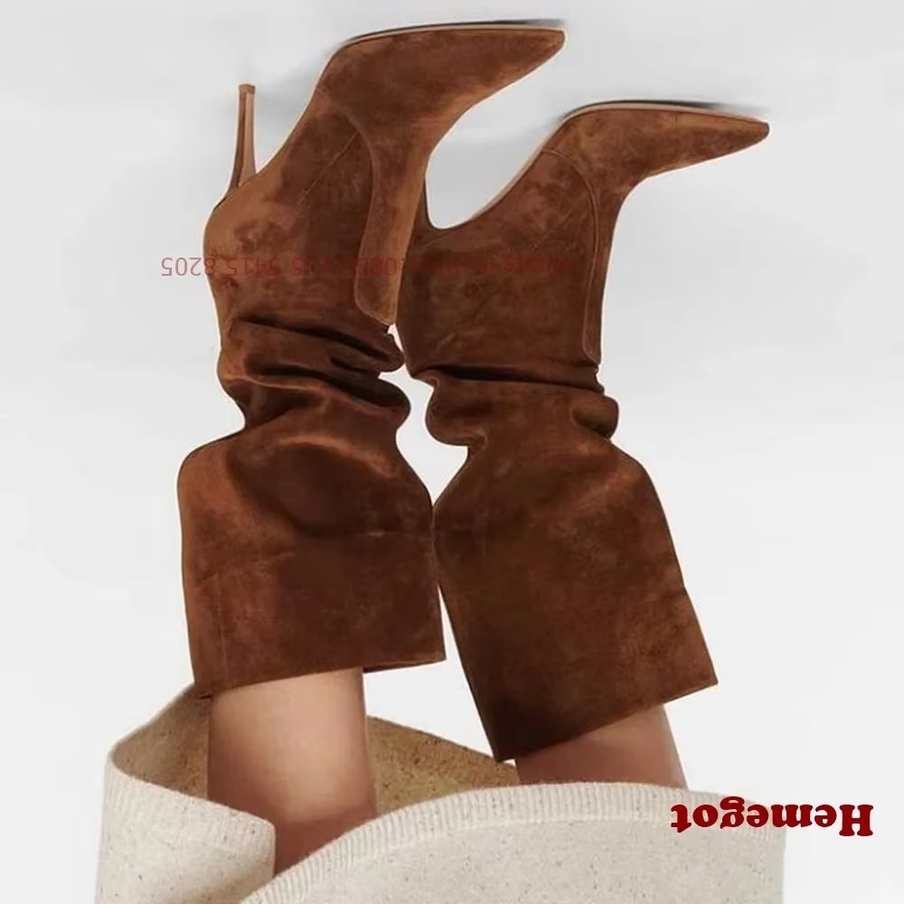 Women'S Shoes Vegan - Braune Slip-On-Stiefel für Damen mit spitzer