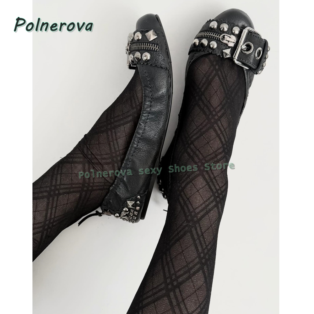 Women'S Shoes Everyday - Nieten-Gürtelschnallen Mary Jane Schuhe Spitze Flache