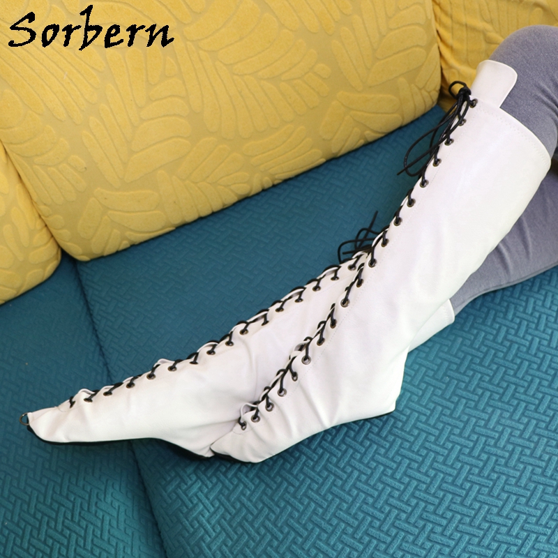Women'S Shoes Vegan - Sorbern Weiße Ballett-Stiefel ohne Absatz, Schnürschuhe