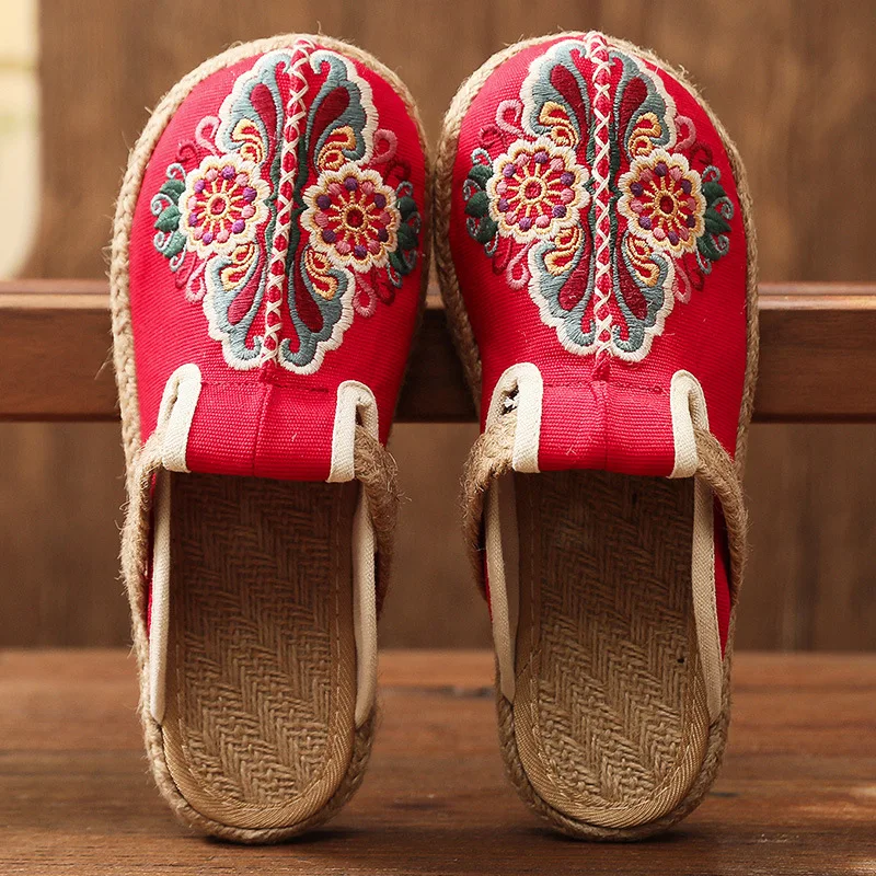 Women'S Shoes Vegan - 2024 Frauen lässig Leinen handgemachte Stickerei