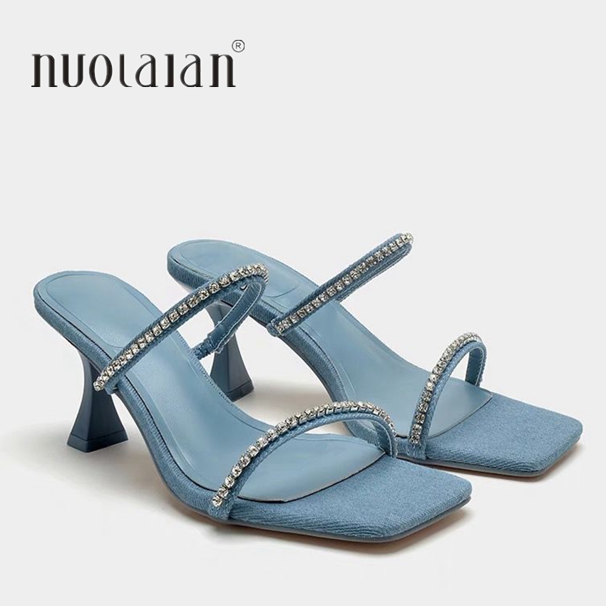 Denim Strass Heels Sandalen Fr – Women Shoes Jeans Bewertung und Preis
